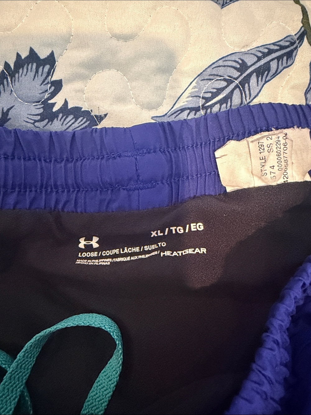 Under Armour Blue Athletic Shorts with Teal Trim - Picture 2 of 2